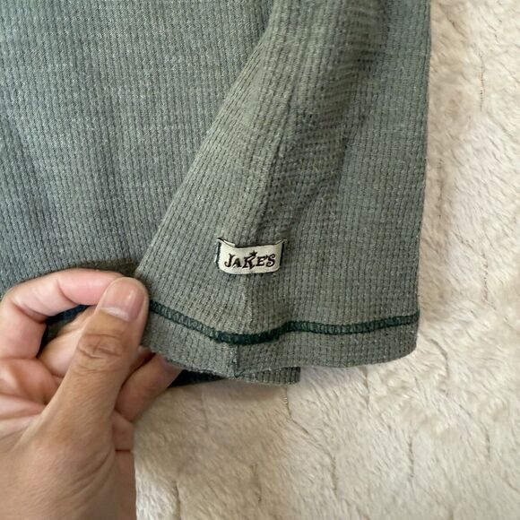 Jake’s Sage Green Rhinestones Long Sleeve L Thermal Shirt Y2K Grunge Made In USA - Picture 9 of 12